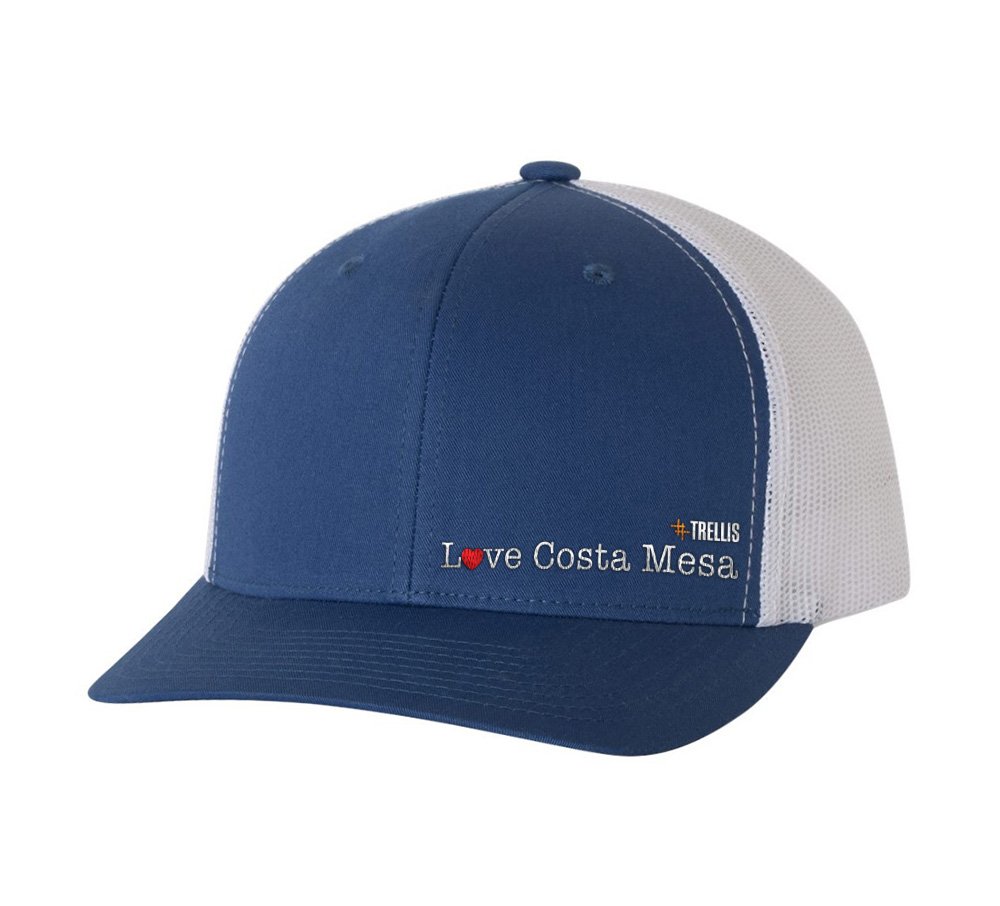 Picture of Love Our Cities Costa Mesa Retro Trucker Hat - Adult One Size Royal Blue-White