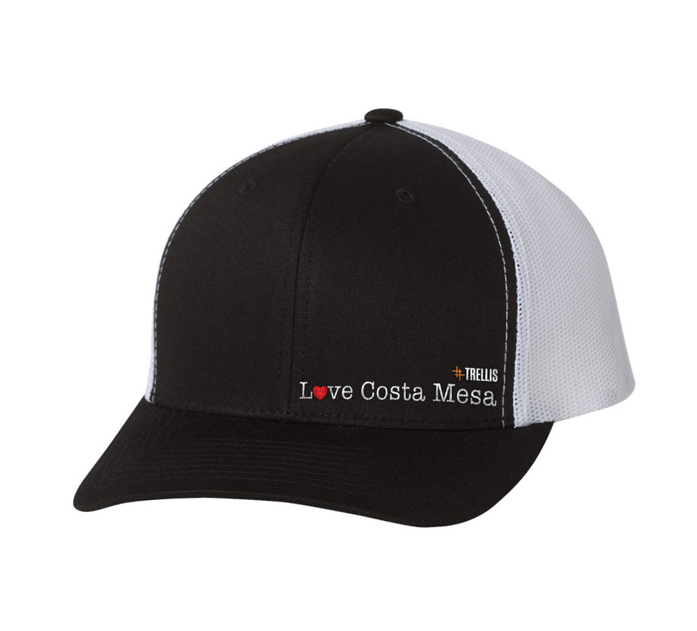 Picture of Love Our Cities Costa Mesa Retro Trucker Hat - Adult One Size Black-White
