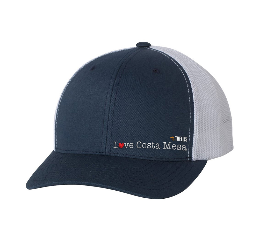 Picture of Love Our Cities Costa Mesa Retro Trucker Hat - Adult One Size Navy-White
