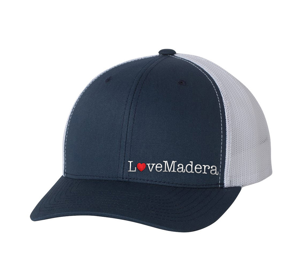 Picture of Love Our Cities Madera Retro Trucker Hat - Adult One Size Navy-White