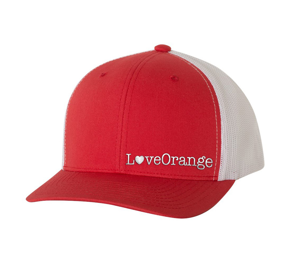 Picture of Love Our Cities Orange Retro Trucker Hat - Adult One Size Red-White