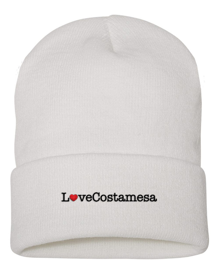 Picture of Love Our Cities Costa Mesa 12 Inch Cuffed Beanie - Adult One Size White