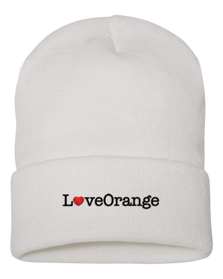 Picture of Love Our Cities Orange 12 Inch Cuffed Beanie - Adult One Size White