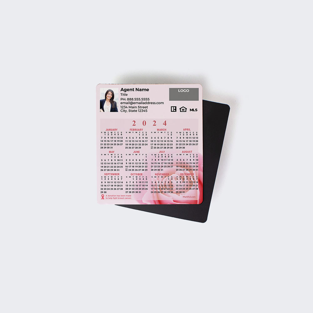 Picture of 2024 Custom Full Calendar Magnets: Budget - Rose Bloom Breast Cancer Cure