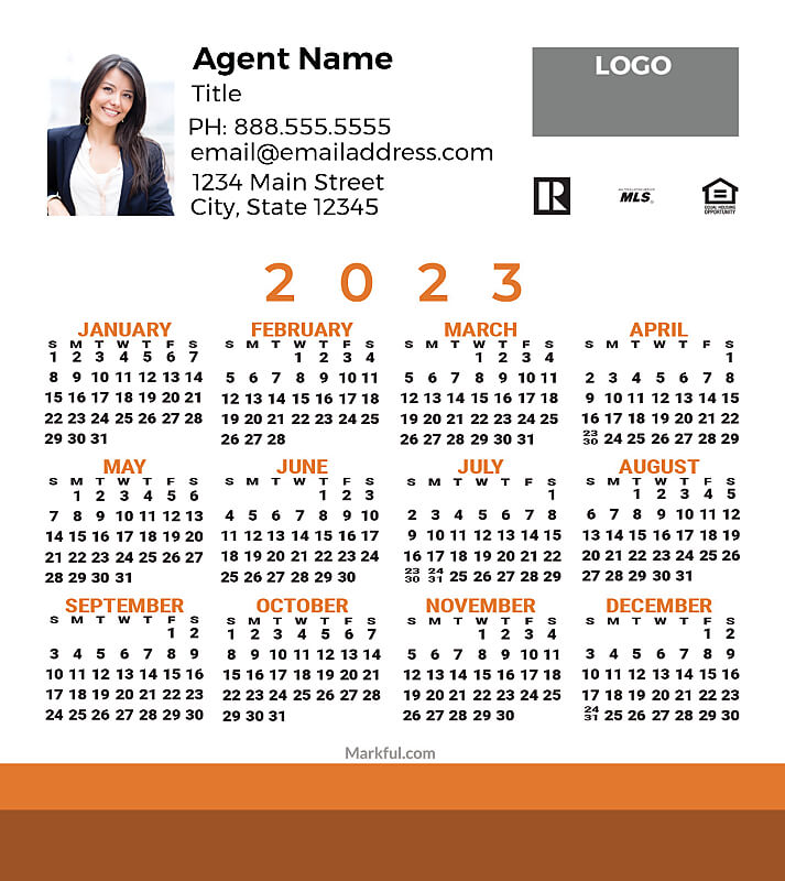 Picture of 2023 Custom Full Calendar Magnets: Budget - Simple Orange