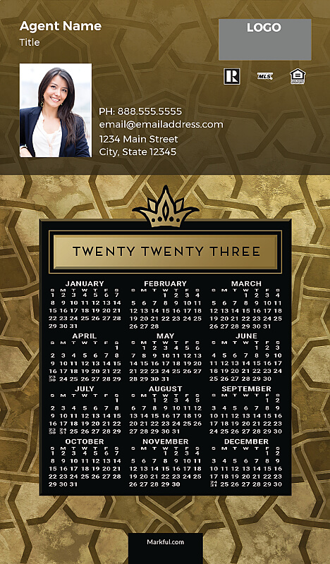 Picture of 2023 Custom Full Calendar Magnets: Executive - Gold Deco