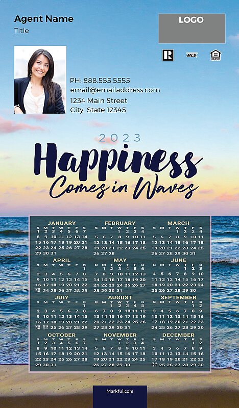 Picture of 2023 Custom Full Calendar Magnets: Executive - Happiness Comes in Waves