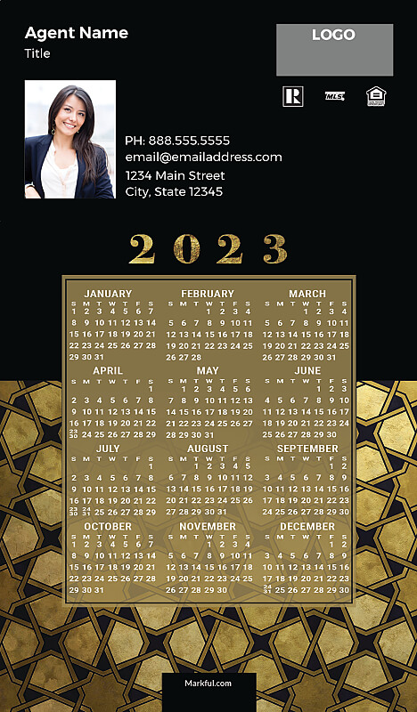 Picture of 2023 Custom Full Calendar Magnets: Executive - Geometric Gold