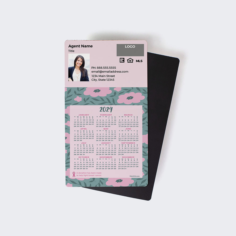 Picture of 2024 Custom Full Calendar Magnets: Executive - Floral Breast Cancer Fight