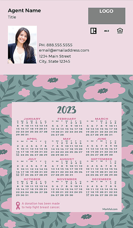 Picture of 2023 Custom Full Calendar Magnets: Executive - Floral Breast Cancer Fight