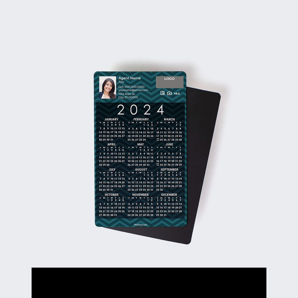 Picture of 2024 Custom Full Calendar Magnets: First Class - Teal Chevrons