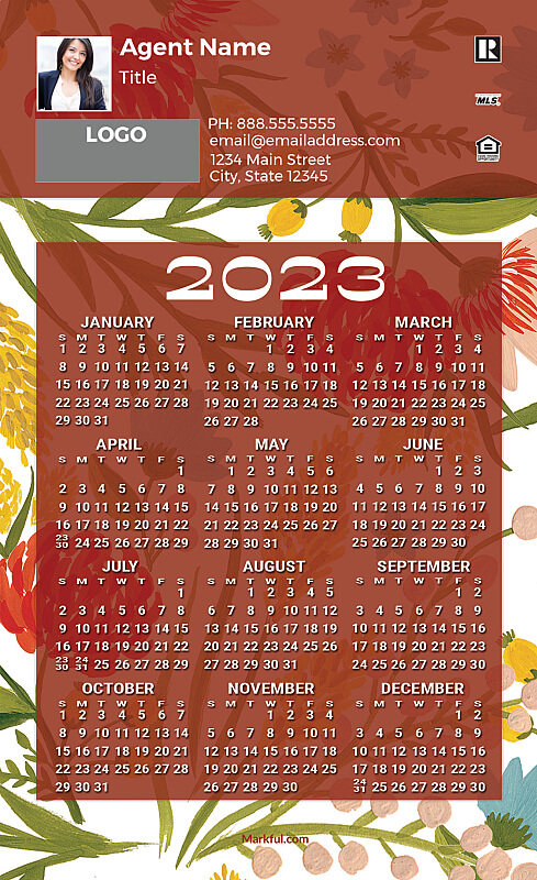 Picture of 2023 Custom Full Calendar Magnets: First Class - Gouache Blossoms