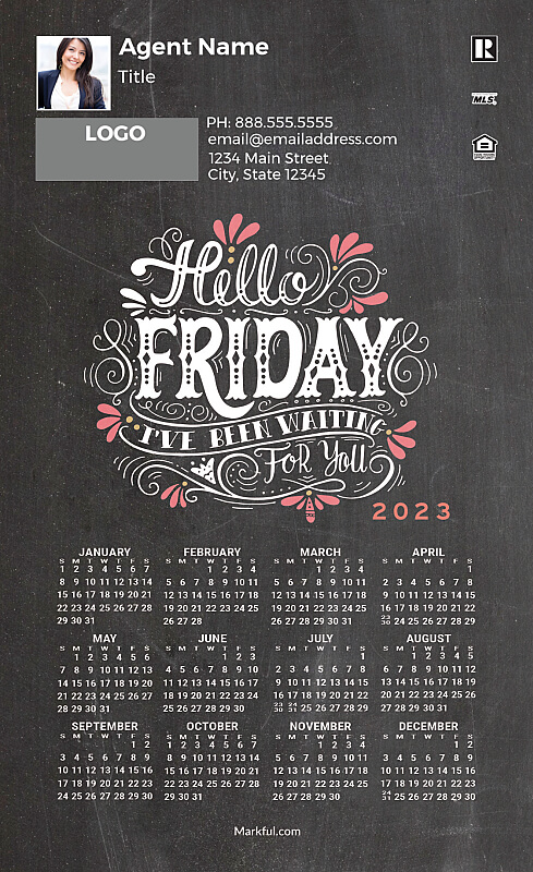 Picture of 2023 Custom Full Calendar Magnets: First Class - Hello Friday