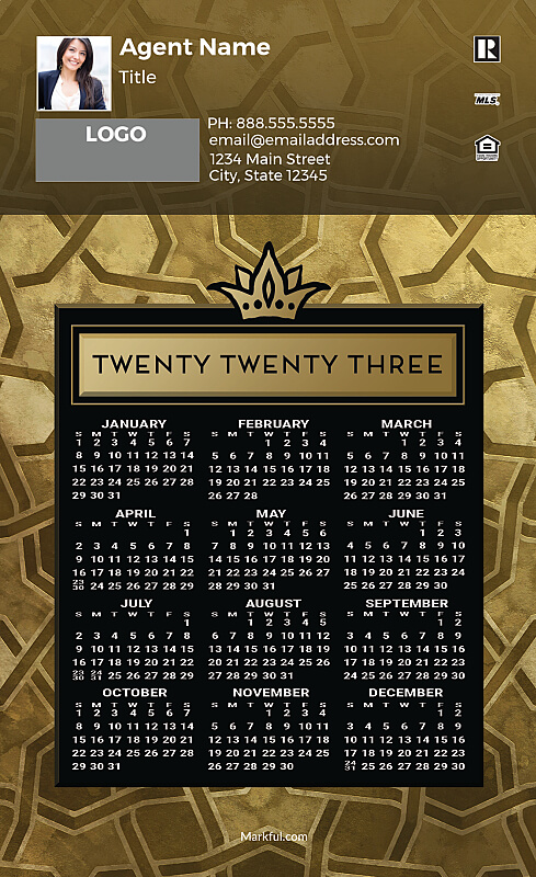 Picture of 2023 Custom Full Calendar Magnets: First Class - Gold Deco