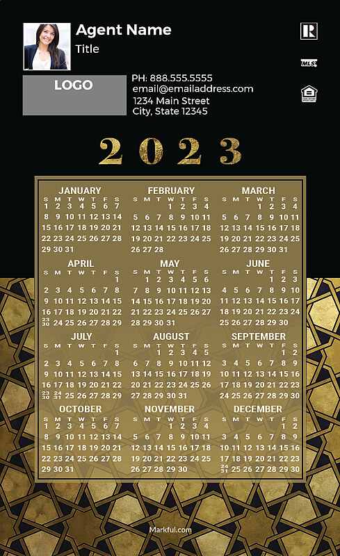 Picture of 2023 Custom Full Calendar Magnets: First Class - Geometric Gold