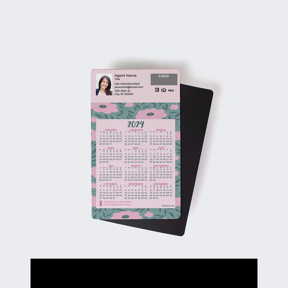Picture of 2024 Custom Full Calendar Magnets: First Class - Floral Breast Cancer Fight