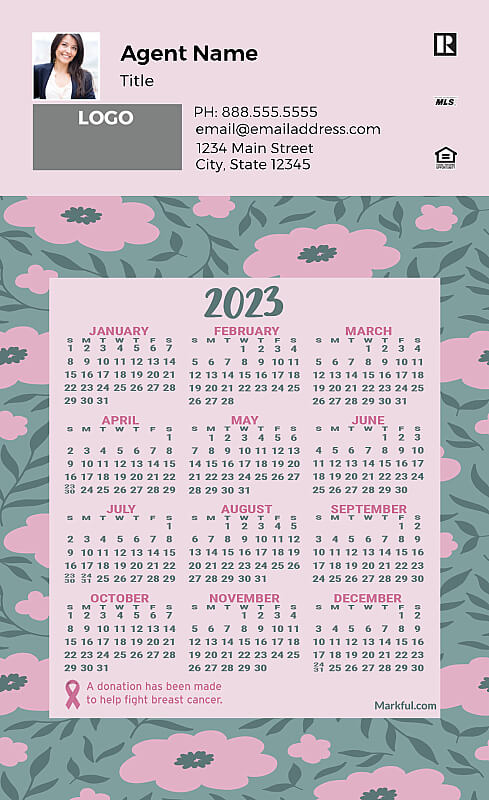 Picture of 2023 Custom Full Calendar Magnets: First Class - Floral Breast Cancer Fight