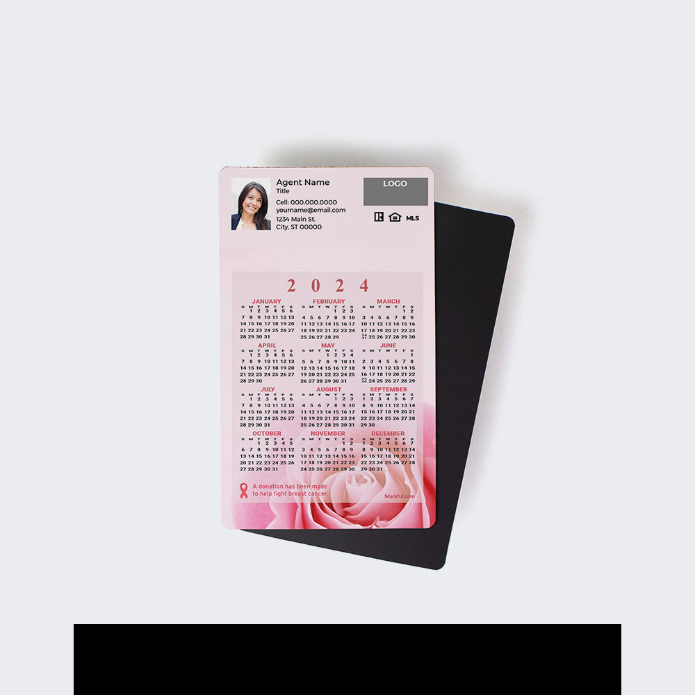 Picture of 2024 Custom Full Calendar Magnets: First Class - Rose Bloom Breast Cancer Cure