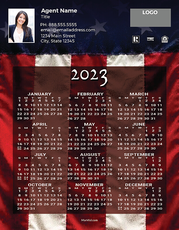 Picture of 2023 Custom Full Calendar Magnets: Jumbo - Old Glory
