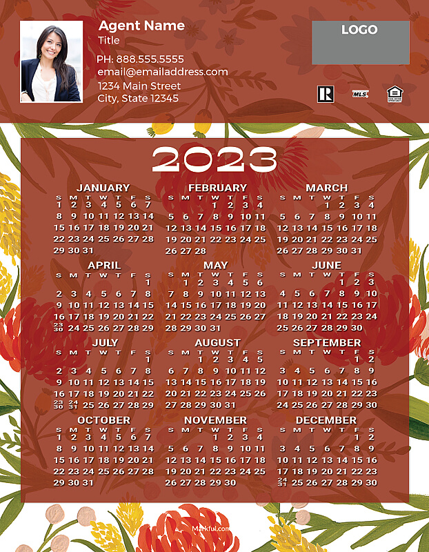 Picture of 2023 Custom Full Calendar Magnets: Jumbo - Gouache Blossoms
