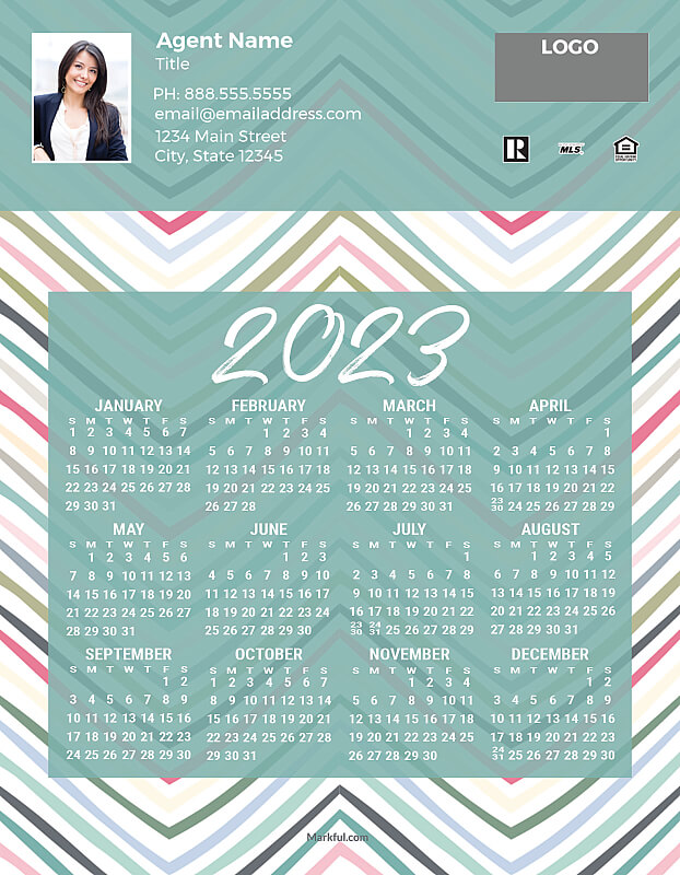 Picture of 2023 Custom Full Calendar Magnets: Jumbo - Rainbow Chevrons