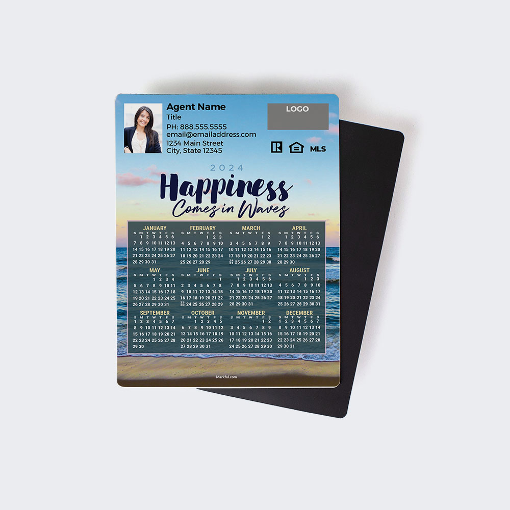 Picture of 2024 Custom Full Calendar Magnets: Jumbo - Happiness Comes in Waves