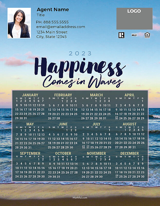 Picture of 2023 Custom Full Calendar Magnets: Jumbo - Happiness Comes in Waves