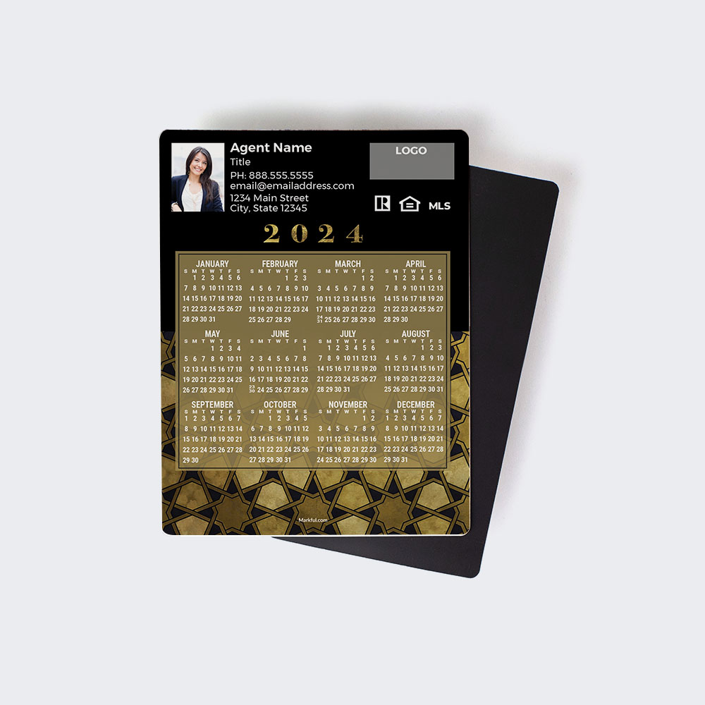 Picture of 2024 Custom Full Calendar Magnets: Jumbo - Geometric Gold