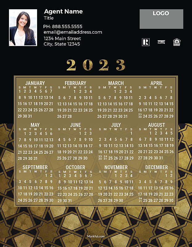 Picture of 2023 Custom Full Calendar Magnets: Jumbo - Geometric Gold
