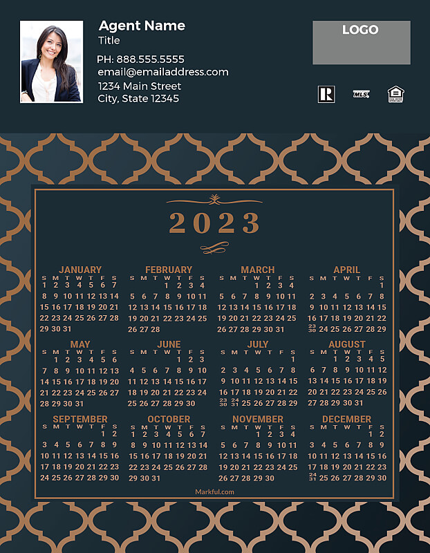 Picture of 2023 Custom Full Calendar Magnets: Jumbo - Bronze Elegance