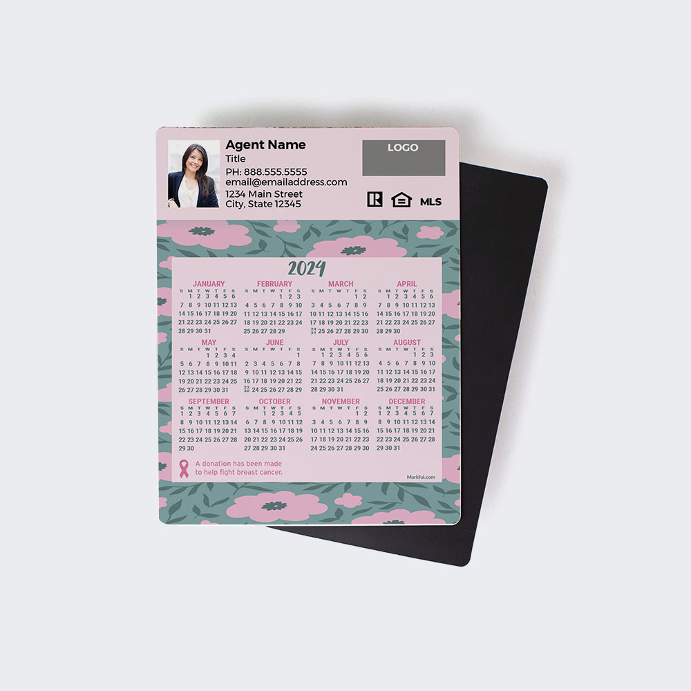 Picture of 2024 Custom Full Calendar Magnets: Jumbo - Floral Breast Cancer Fight