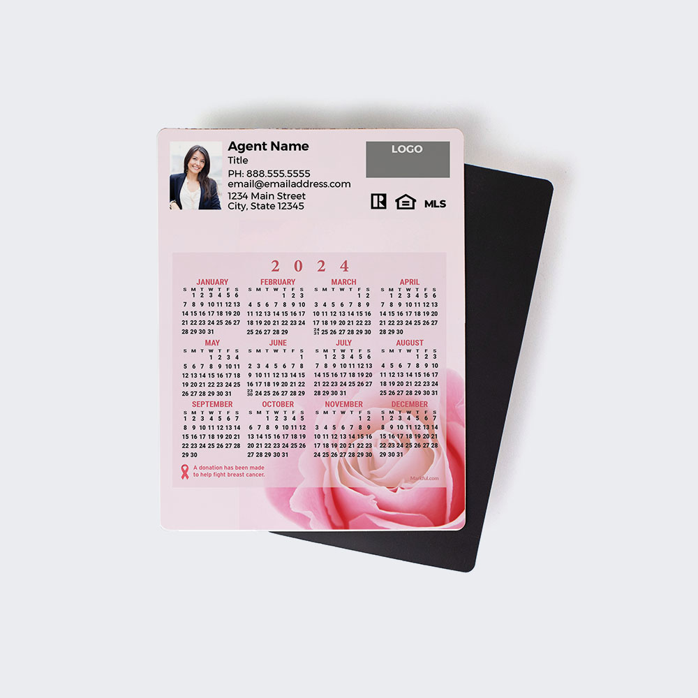 Picture of 2024 Custom Full Calendar Magnets: Jumbo - Rose Bloom Breast Cancer Cure