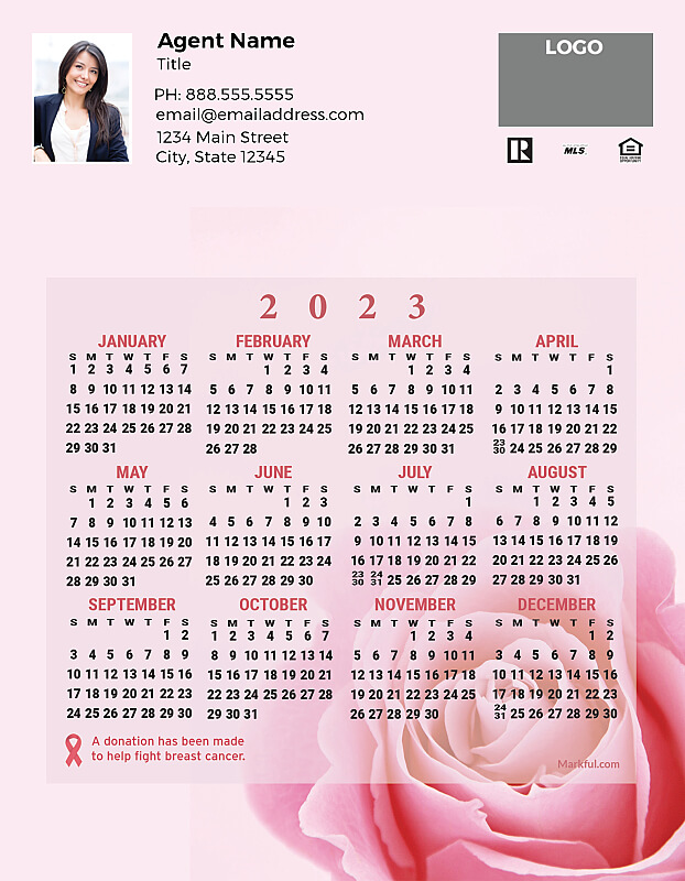 Picture of 2023 Custom Full Calendar Magnets: Jumbo - Rose Bloom Breast Cancer Cure