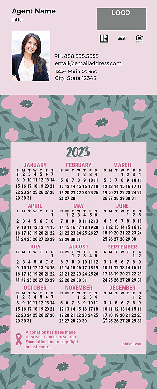 Picture of 2023 PostCard Mailer Calendar Magnets - Floral Breast Cancer Fight