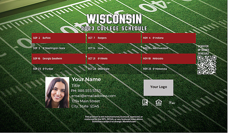 Picture of 2023 Personalized Football-Shaped Football Magnet - U of Wisconsin