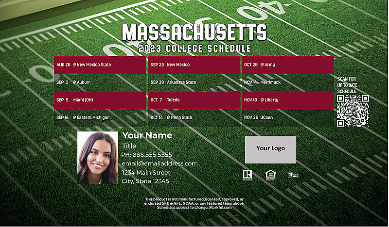 Picture of 2023 Personalized Football-Shaped Football Magnet - U of Massachusetts
