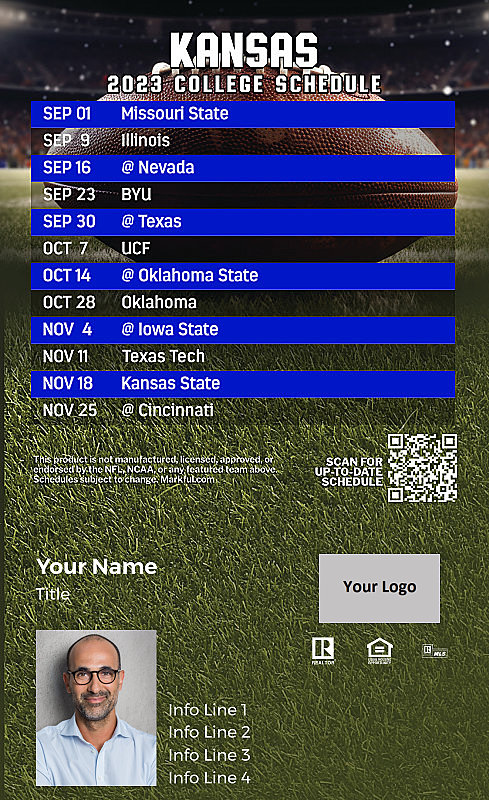 Picture of U of Kansas Custom Full Football Magnets 2024