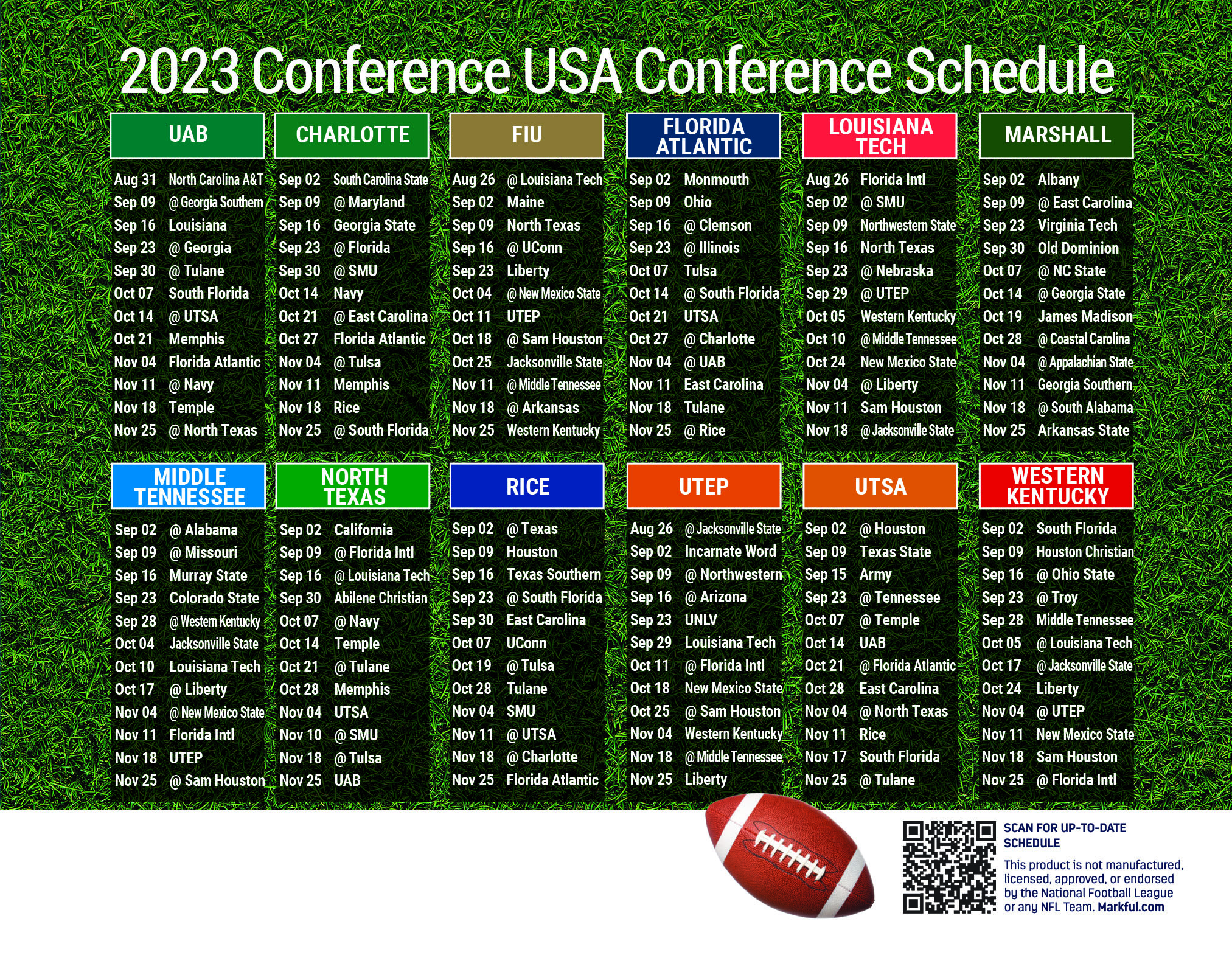Picture of 2023 Personalized Jumbo Football Magnet - Conference USA (C-USA)