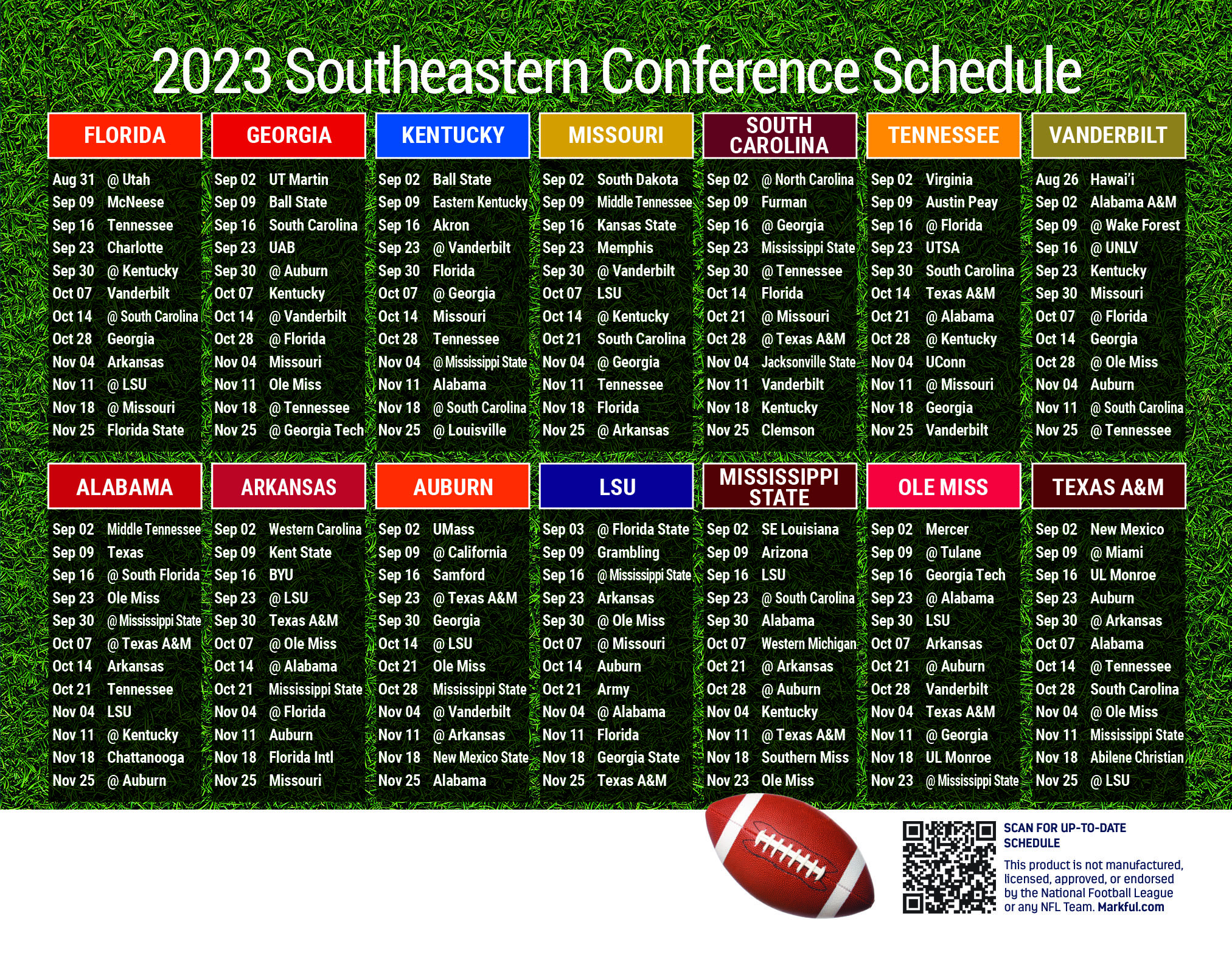 Picture of 2023 Personalized Jumbo Football Magnet - Southeastern Conference (SEC)