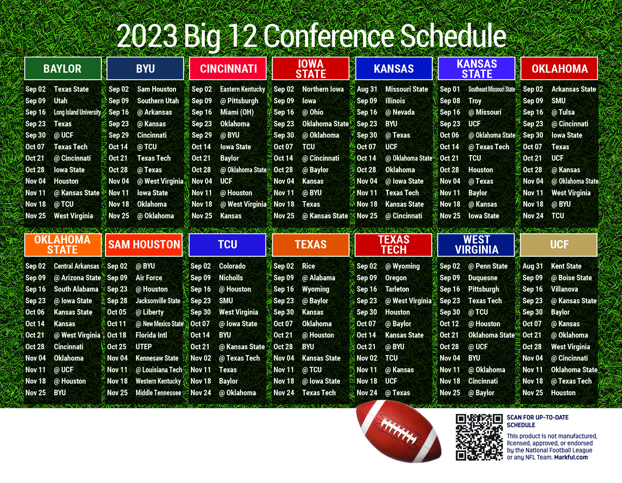 Picture of 2023 Personalized Jumbo Football Magnet - Big 12 Conference (Big 12)