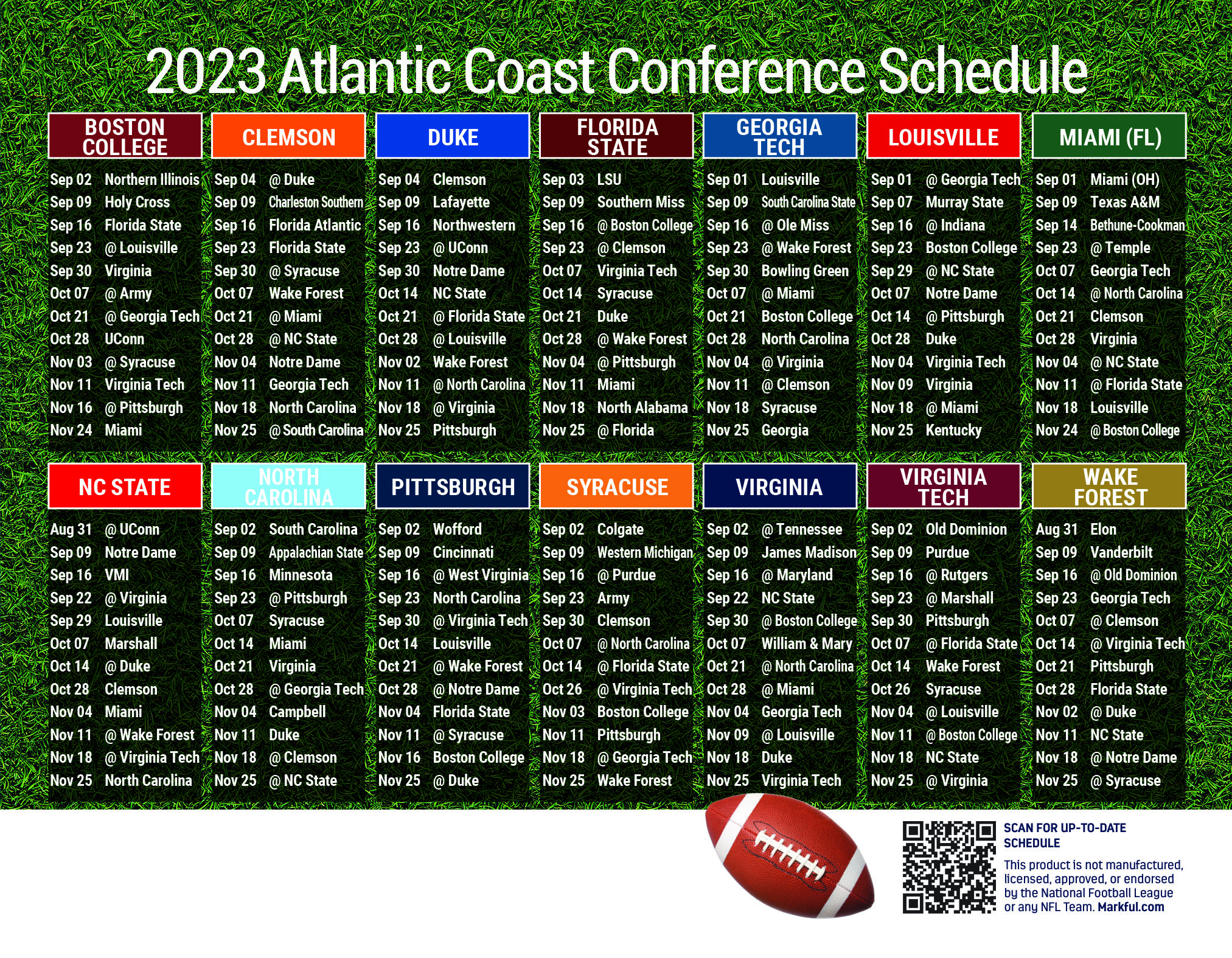 Picture of 2023 Personalized Jumbo Football Magnet - Atlantic Coast Conference (ACC)