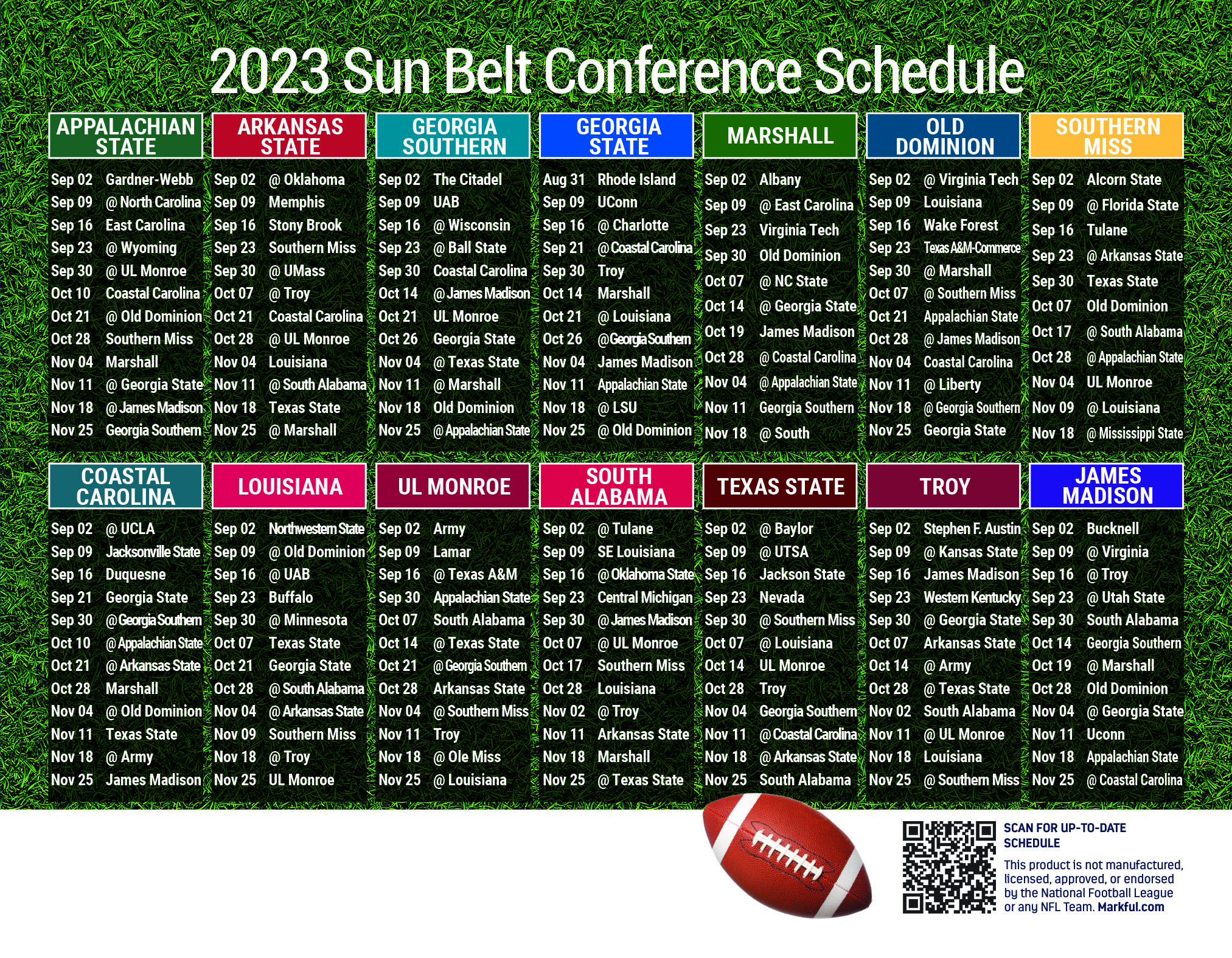 Picture of 2023 Personalized Jumbo Football Magnet - Sun Belt Conference (Sun Belt)