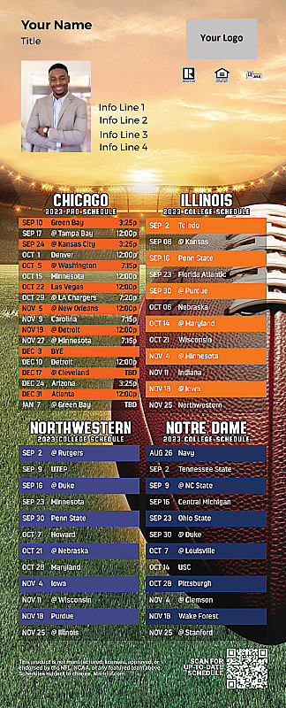 Picture of Personalized PostCard Mailer Football Magnet - Bears/U of Illinois/Northwestern U/Notre Dame