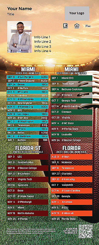 Picture of Dolphins/U of Miami/Florida St/U of Florida Personalized PostCard Mailer Football Magnet 2024