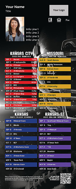 Picture of Personalized PostCard Mailer Football Magnet - Chiefs/U of Missouri/U of Kansas/Kansas St