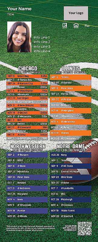 Picture of 2023 Personalized QuickCard Football Magnet - Bears/U of Illinois/Northwestern U/Notre Dame