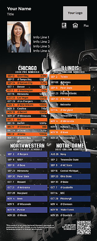 Picture of Bears/U of Illinois/Northwestern U/Notre Dame Personalized QuickCard Football Magnet 2024