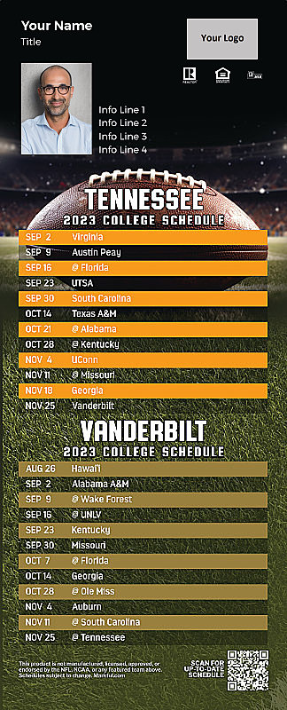 Picture of U of Tennessee & Vanderbilt U Personalized QuickCard Football Magnet 2024