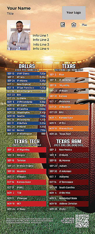 Picture of Cowboys/U of Texas/Texas Tech/Texas A&M Personalized QuickCard Football Magnet 2024