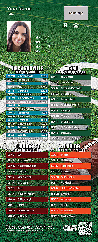 Picture of Jaguars/U of Miami/Florida St/U of Florida Personalized QuickCard Football Magnet 2024